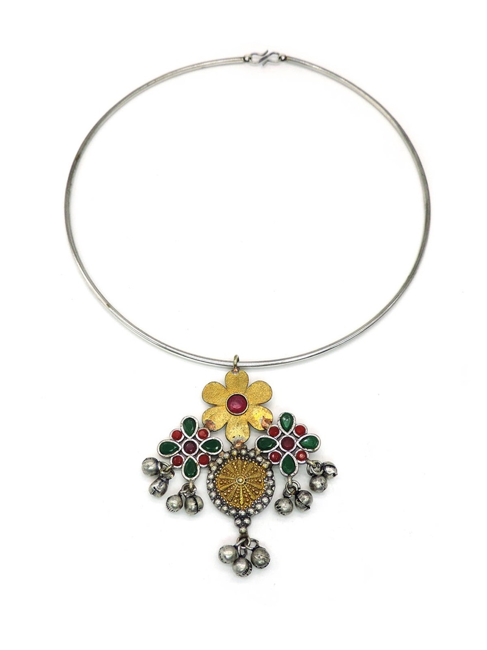 Handcrafted Floral Pendant Necklace in Gold, Red & Green - Women Jewelry